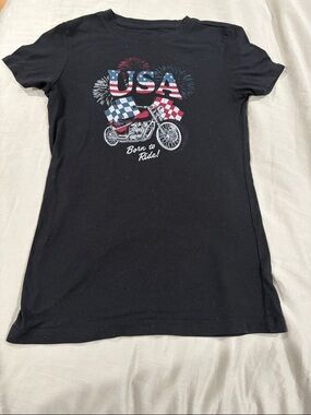 Aeropostale Kids Black USA Motorcycle Graphic Tee